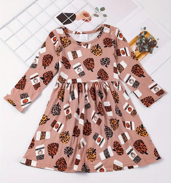 Girl's Leopard Pumpkin Spice Dress