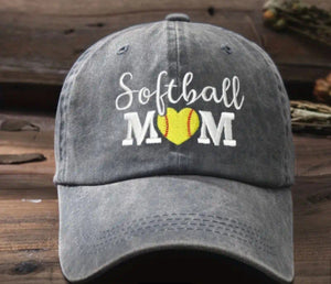 "Softball Mom" Distressed Baseball Cap
