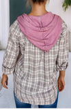 Pink Checkered Hooded Loose Fit Shacket
