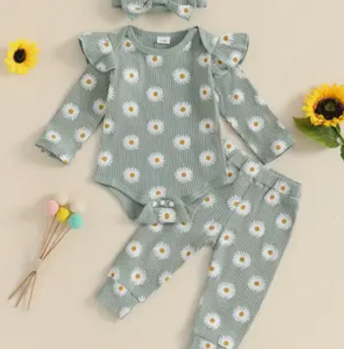 Baby Girl Daisy Print 3 PC Set