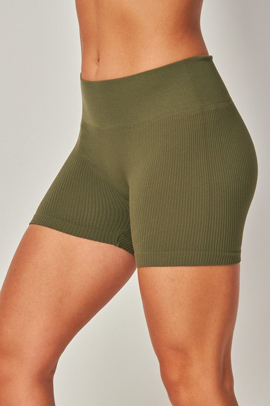 Ribbed Mini Shorts - Olive
