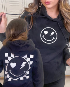 Smiley Checkerboard Graphic Hoodie