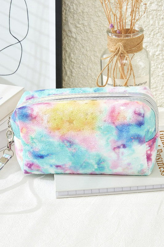 Glitter Star & Tie Dye Cosmetic Bag - Blue