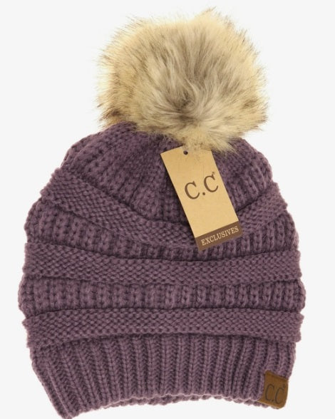CC Fur Pom Beanie - Violet