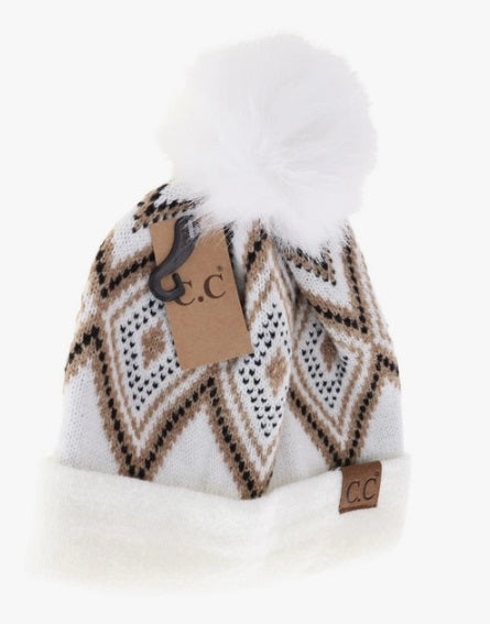 CC Geometric Fur Pom - White