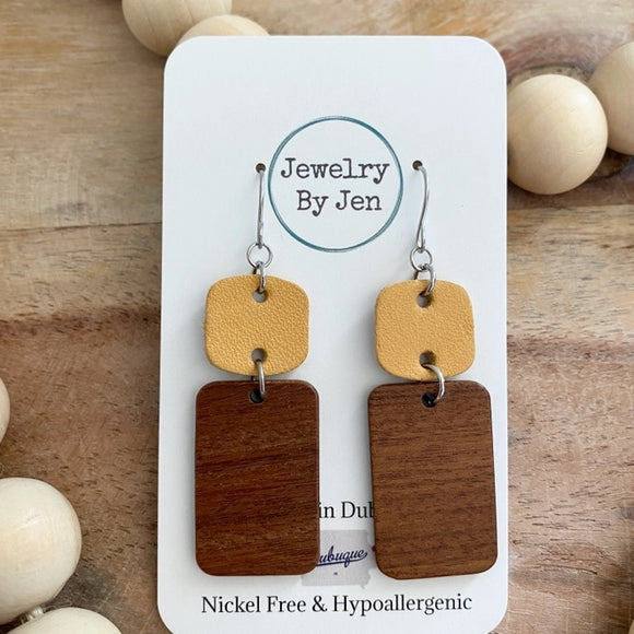 Mustard & Wood Dangle Earrings