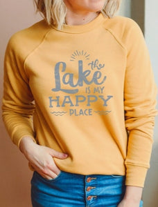 "Lake Is My Happy Place" Crewneck - Yellow