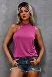 Solid Cold Cut Out Shoulder Sleeveless Top - Fuchsia