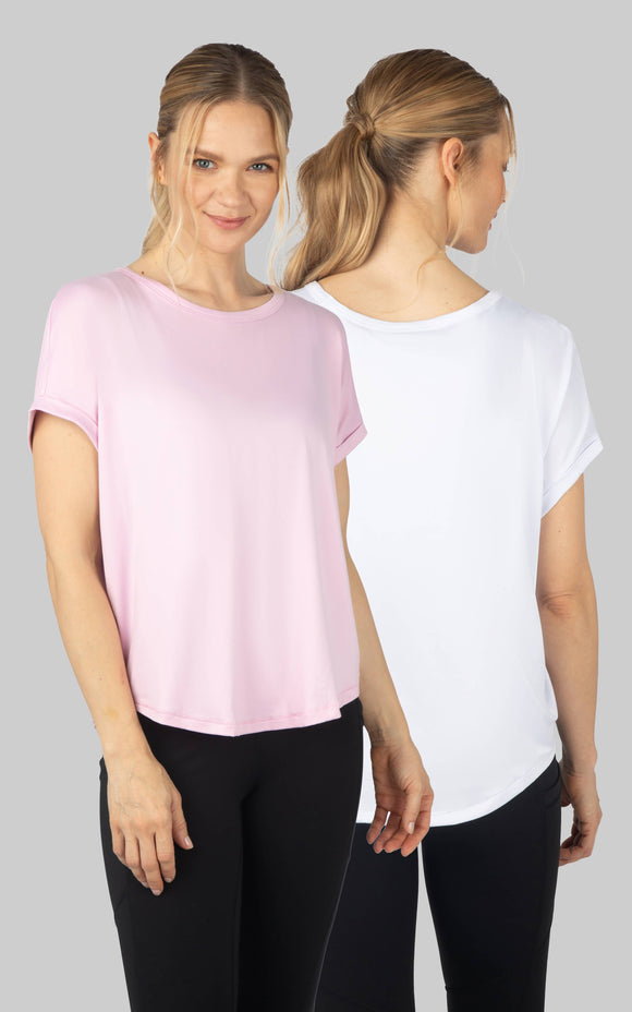 Women's Super Soft Short Sleeve T shirt 2 PACK: Pink/White