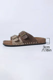 Western Suede Rivet Buckle Strap Slide Sandals: Coffee