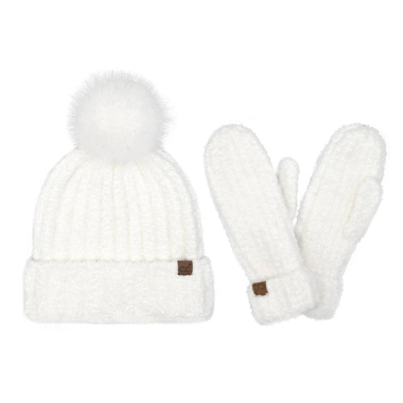 Cozy Yarn C.C Hat and Mitten Set: White
