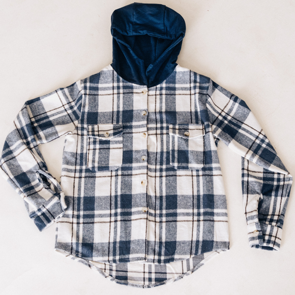 ADULT Hooded Navy Plaid Flannel