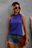 Solid Cold Cut Out Shoulder Sleeveless Top - Blue