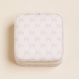 Pink Bow Pattern Portable Square Jewelry Box: Ivory
