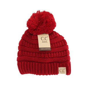Kids Solid Pom CC Beanie: Red