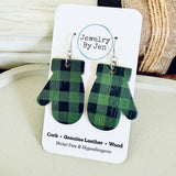 Mitten Earrings: Black & Green Plaid