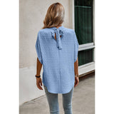 Solid Swiss Dot Mock Neck Drop Shoulder Blouse - Blue