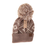 Aztec Multi-Colored Pom C.C Beanie - Taupe