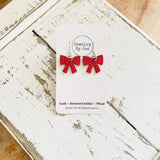 Bow Earrings: Red Fine Glitter
