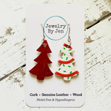 Christmas Tree Earrings: White w/Green & Red