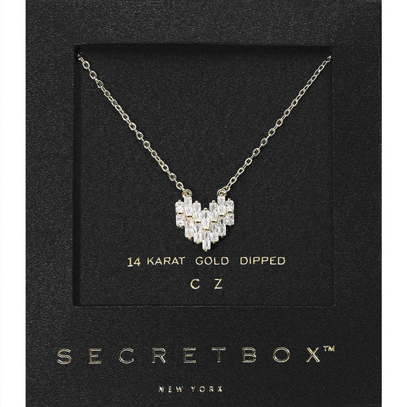 Secret Box 14K Gold Dipped CZ Paved Heart Pendant Necklace: Gold