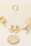Pearl Pave Heart Bow And Charms Mixed Earrings Set: GDCRM