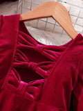 Girl's Velvet Christmas Bow Dress