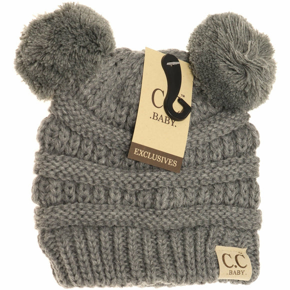 BABY Solid Double Pom CC Beanie: Lt. Grey