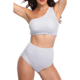Two Pieces One Shoulder White Swimsuit
