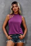Solid Cold Cut Out Shoulder Sleeveless Top - Purple