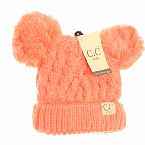 Kids Solid Double Pom CC Beanies: Coral
