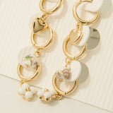 Ceramic Floral Bead Clover And Heart Hoop Earrings Set: GPK