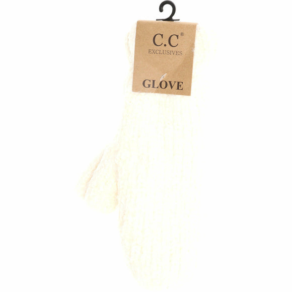 Two Tone Chenille Knit Women's Mittens: Ivory