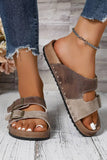 Western Suede Rivet Buckle Strap Slide Sandals: Coffee