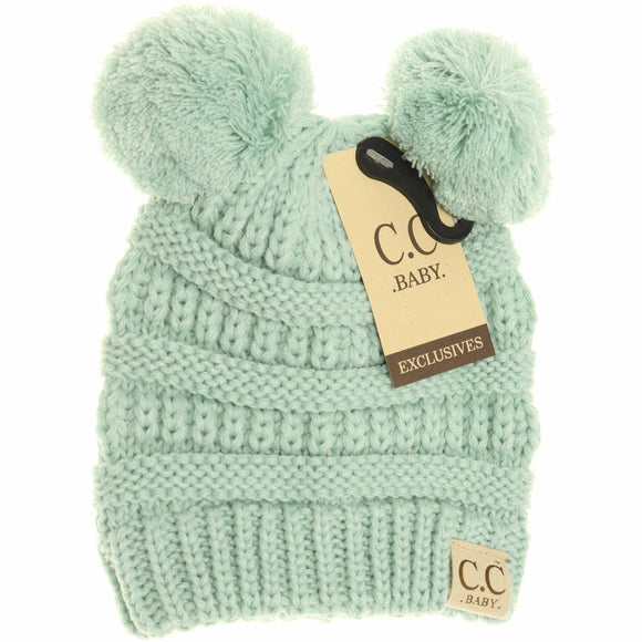 BABY Solid Double Pom CC Beanie: Mint