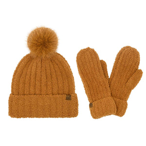 Cozy Yarn C.C Hat and Mitten Set: Rust