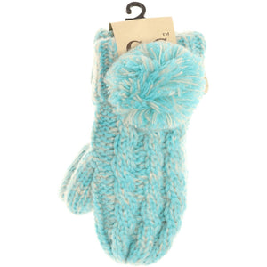 Kids CC Multi-Tone Double Pom Fuzzy Lined Mittens: Mint