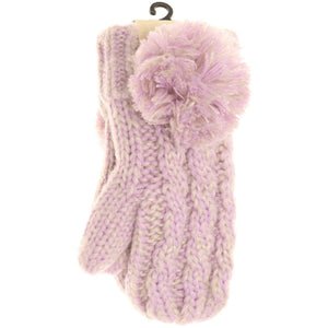 Kids CC Multi-Tone Double Pom Fuzzy Lined Mittens: Lilac