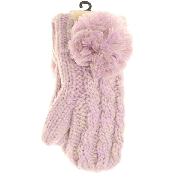 Kids CC Multi-Tone Double Pom Fuzzy Lined Mittens: Lilac