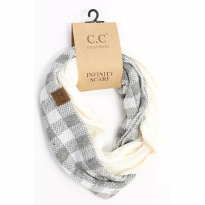 Buffalo Check Knit Scarf: White/Lt. Grey