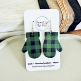 Mitten Earrings: Black & Green Plaid