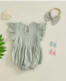 Baby Girl Sage Green Ruffle Sleeve Outfit w/ Bow