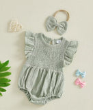 Baby Girl Sage Green Ruffle Sleeve Outfit w/ Bow