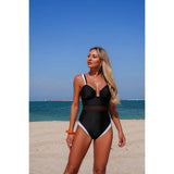 One Piece Black Notched Swimsuit