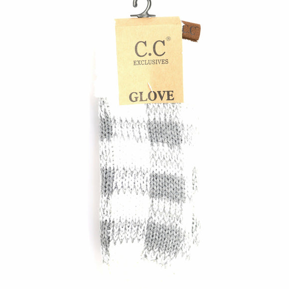 Buffalo Check CC Women's Fuzzy Lined Mittens: White/Lt. Grey