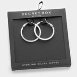 SECRET BOX_Sterling Silver Metal Hoop Earrings: Silver
