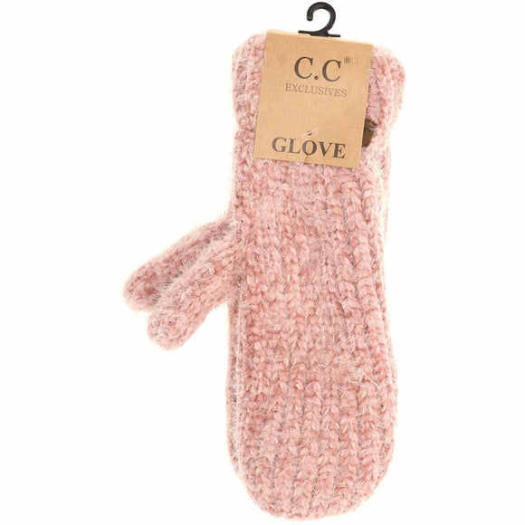 Two Tone Chenille Knit Women's Mittens: Rose