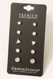 5 Pair Cz Stud Earrings Set: Gold