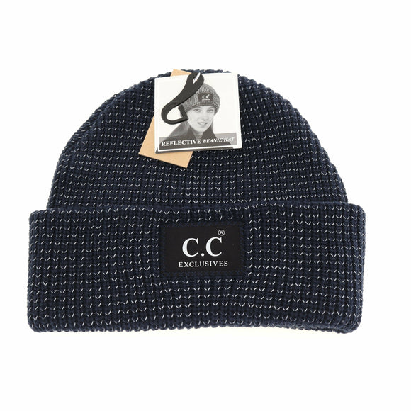 Reflective Solid Unisex C.C Beanie: Navy