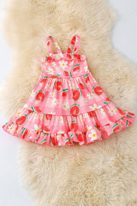 Little Girl's Watermelon Floral Ruffle Dress